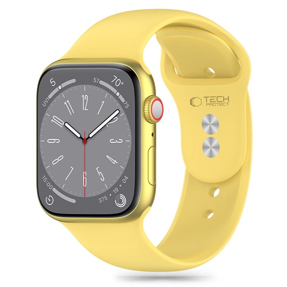Geltonos spalvos apyrankė "Tech-Protect Silicone" laikrodžiui Apple Watch 4 / 5 / 6 / 7 / 8 / 9 / 10 / SE / ULTRA 1 / 2 (44 / 45 / 46 / 49 MM)
