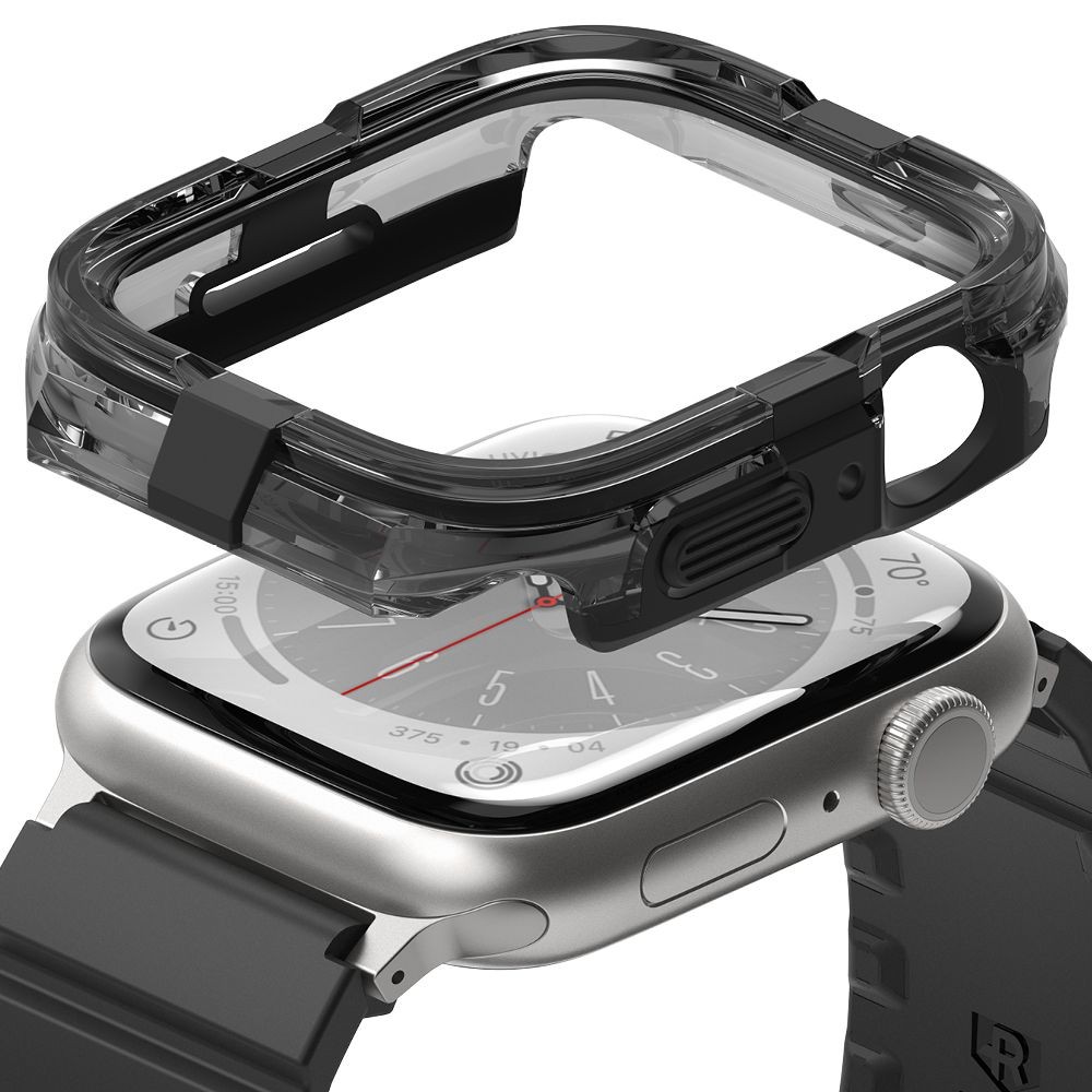Juodas dėklas tvirtais kraštais "Ringke Fusion Bumper" laikrodžiui Apple Watch 4 / 5 / 6 / 7 / 8 / SE (44 / 45 MM)