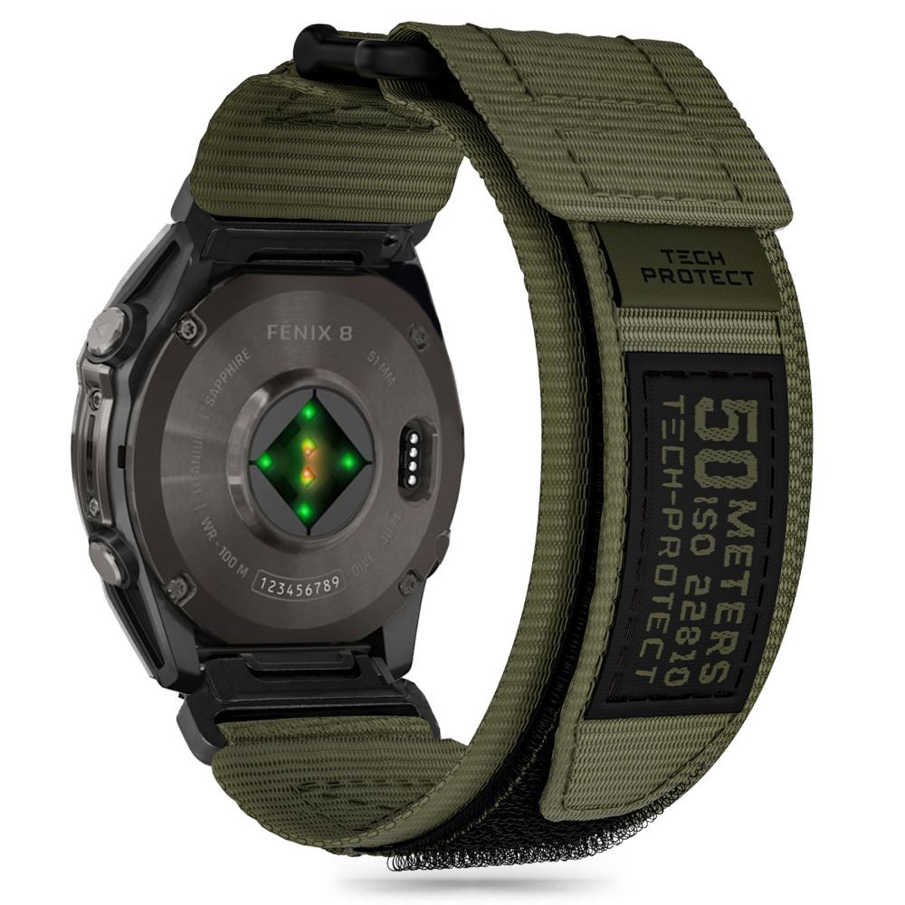 Žalios spalvos tekstilinis dirželis "Tech-Protect Scout Pro" laikrodžiui Garmin Fenix 5X / 5X PLUS / 6X / 6X PRO / 7X / 8 (51 MM)