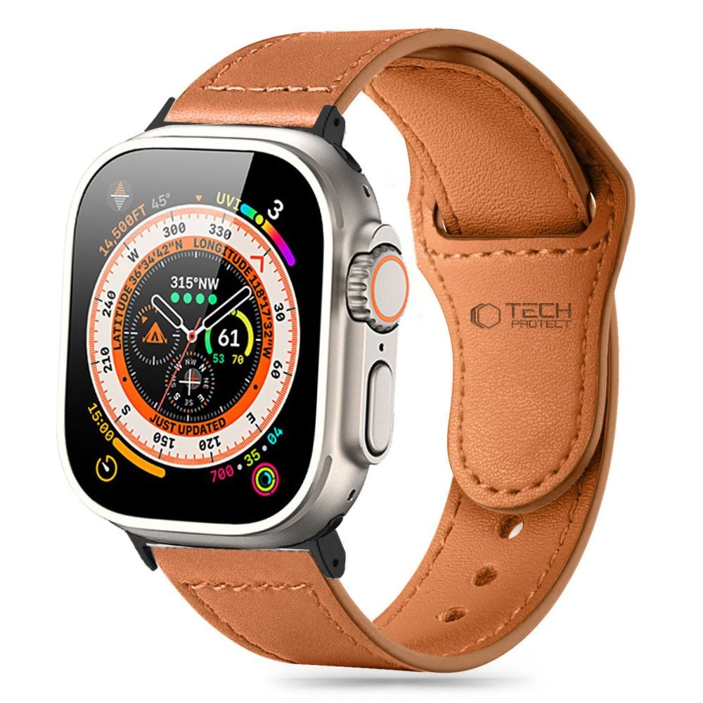 Ruda odinė apyrankė "Tech-Protect Naturalfit" laikrodžiui Apple Watch 4 / 5 / 6 / 7 / 8 / 9 / 10 / SE (38 / 40 / 41/ 42 MM)