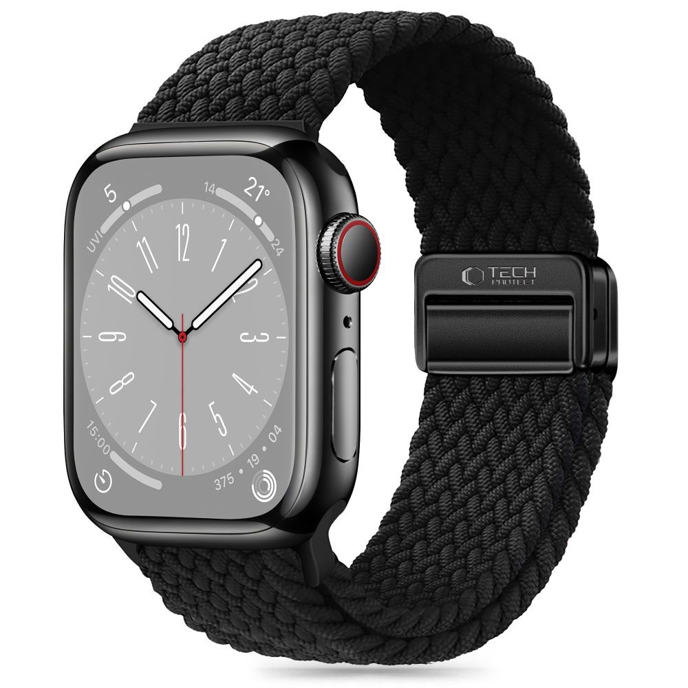 Juodos spalvos tekstilinis dirželis "Tech-Protect Nylonmag" laikrodžiui Apple Watch 4 / 5 / 6 / 7 / 8 / 9 / 10 / SE (38 / 40 / 41/ 42 MM)
