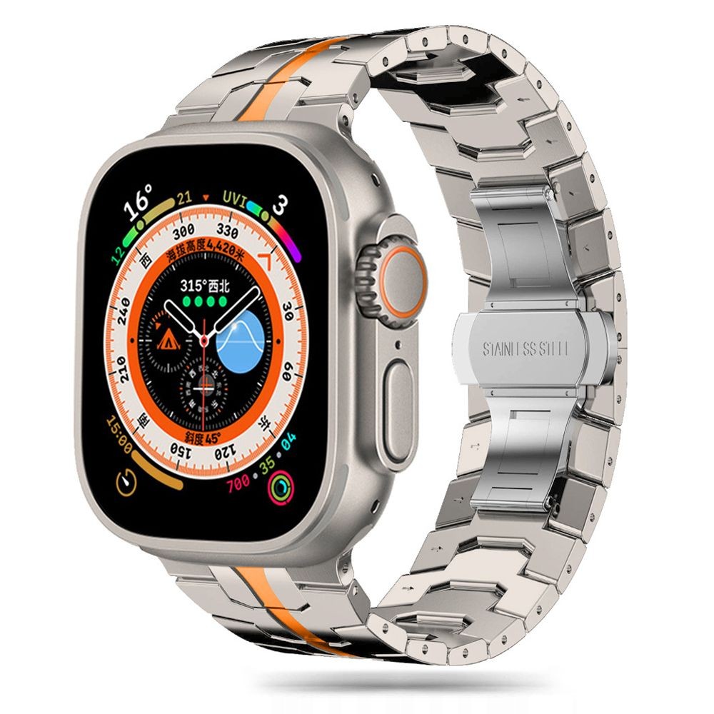 Titano/oranžinės spalvos apyrankė "Tech-Protect Stainless Line" laikrodžiui Apple Watch 4 / 5 / 6 / 7 / 8 / 9 / 10 / SE / ULTRA 1 / 2 (44 / 45 / 46 / 49 MM)