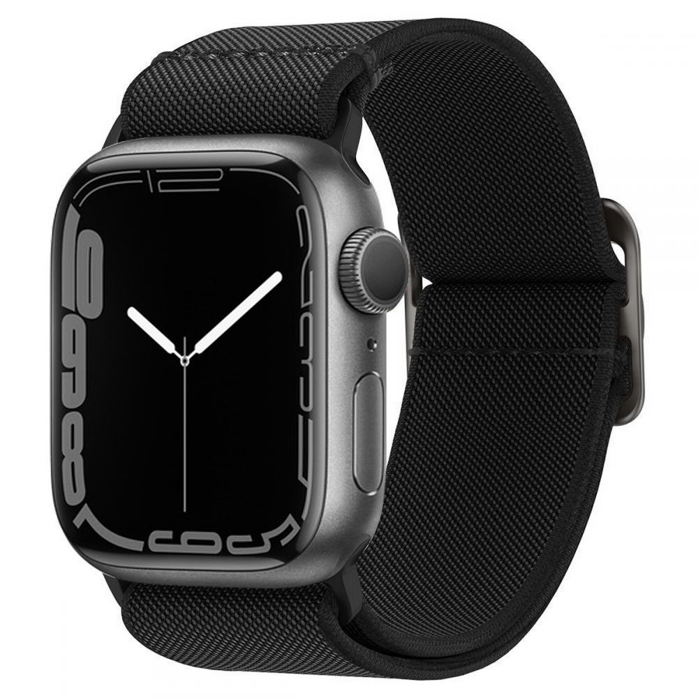 Juodas tekstilinis dirželis Spigen "Fit Lite" laikrodžiui Apple Watch 4 / 6 / 7 / 8 / 9 / 10 / SE / ULTRA 1 / 2 (44 / 45 / 46 / 49 MM)