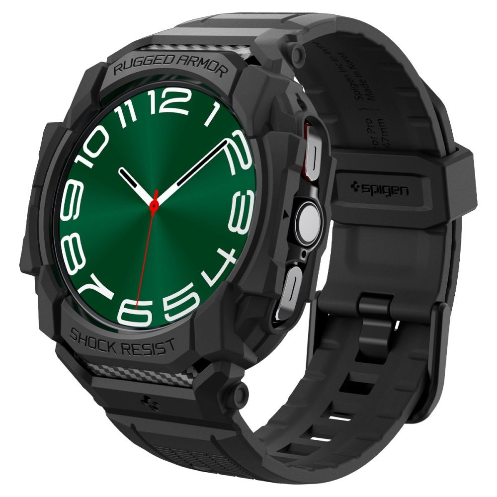 Juodos spalvos sportinio stiliaus apyrankė/dėklas "Spigen Rugged Armor Pro" laikrodžiui Galaxy Watch Ultra (47 MM)