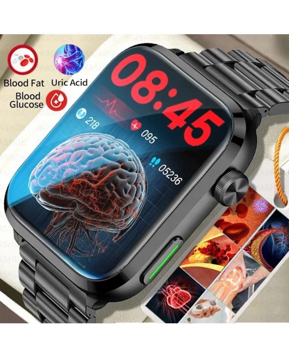 Neinvazinis gliukozės kiekio kraujyje išmanusis laikrodis vyrams Bluetooth skambučio kraujo lipidų deguonies