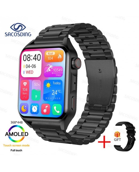 Naujas Smartwatch Mens AMOLED HD ekranas "Bluetooth" skambutis IP68 vandeniui atsparus širdies ritmas Muzika Sportas Moterys Sma