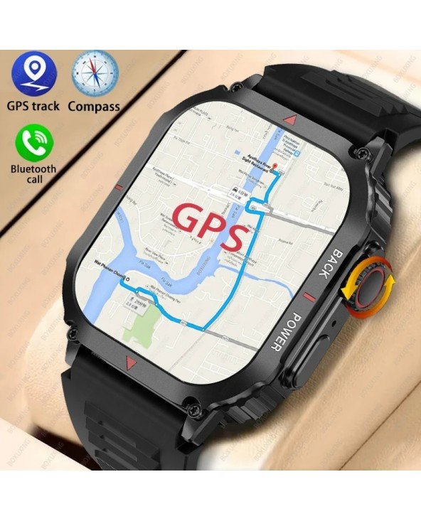 1,95 colio lauko karinis GPS sportinis išmanusis laikrodis, vyrų „Bluetooth Call“ išmanusis laikrodis