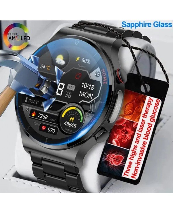 Naujas lazerinis Smart Watch EKG PPG širdies ritmas cukraus kiekis kraujyje Sveikatos seklys Išmanusis laikrodis