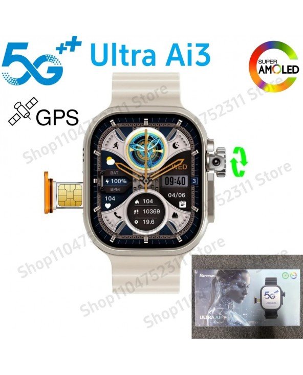 Originalus „Ultra Ai3“ išmanusis laikrodis, 5G, 180° besisukanti kamera, „Google Play“, GPS, WIFI, 2,2 colio „Amoled HD“ ekranas