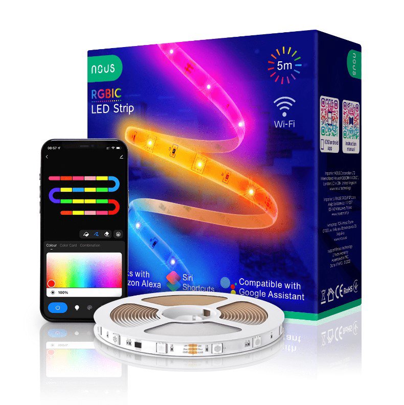 Skaitmeninės LED juostos komplektas su Wi-Fi valdikliu ir maitinimo šaltiniu, RGB IC, 5m, 24W