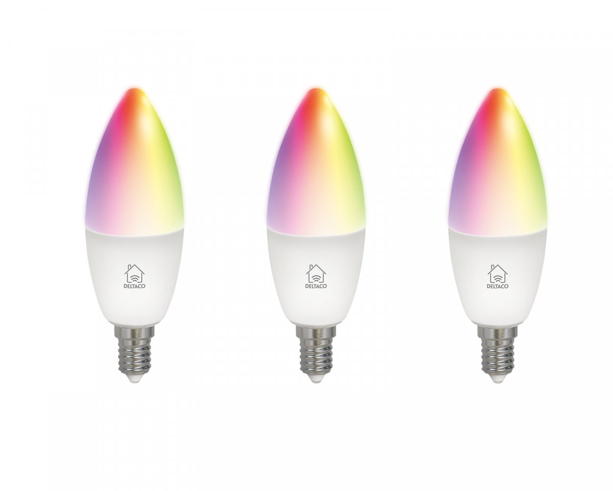 Išmanių lempučių rinkinys DELTACO SMART HOME 3vnt, WiFI 2.4GHz, 5W, 470lm,RGB / SH-LE14RGB-3P