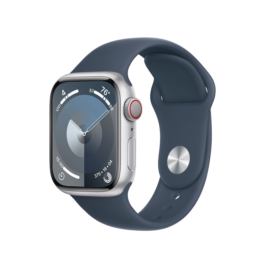 Išmanusis laikrodis APPLE Watch 9 GPS+CELL 41mm Silver Aluminium Case with storm Blue Sport Band-S/M