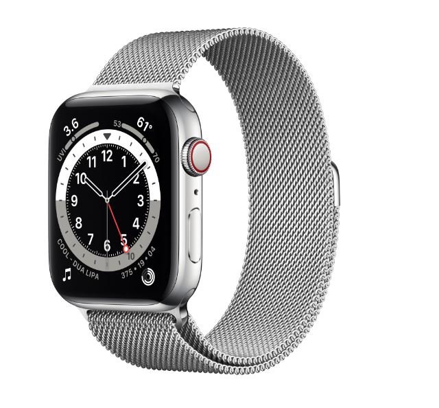 Išmanusis laikrodis APPLE Watch 6 GPS + Cellular, 44mm Silver Stainless Steel Case, Silver Loop