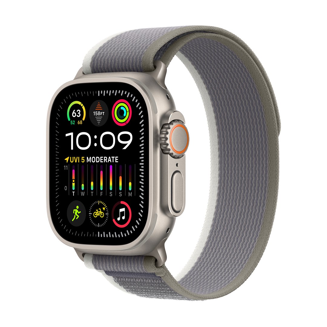 Išmanusis laikrodis APPLE Watch Ultra 2 GPS+Cell 49mm Titanium Case with Green/Grey Trail Loop-S/M