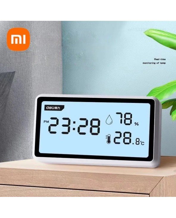 Xiaomi Deli elektroninis termometras higrometro orų stotis, didelio tikslumo su stalo laikrodžio funkcija mini termometro LCD