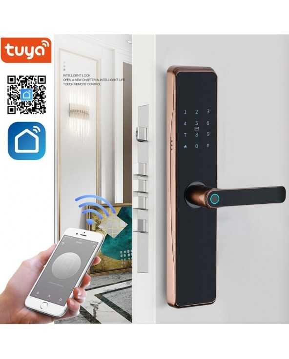 „Tuya Smart Lock Wiress“ su „Wi-Fi“ aliuminio lydinio pirštų atspaudų atrakinimo palaikymu USB avarinio įkrovimo