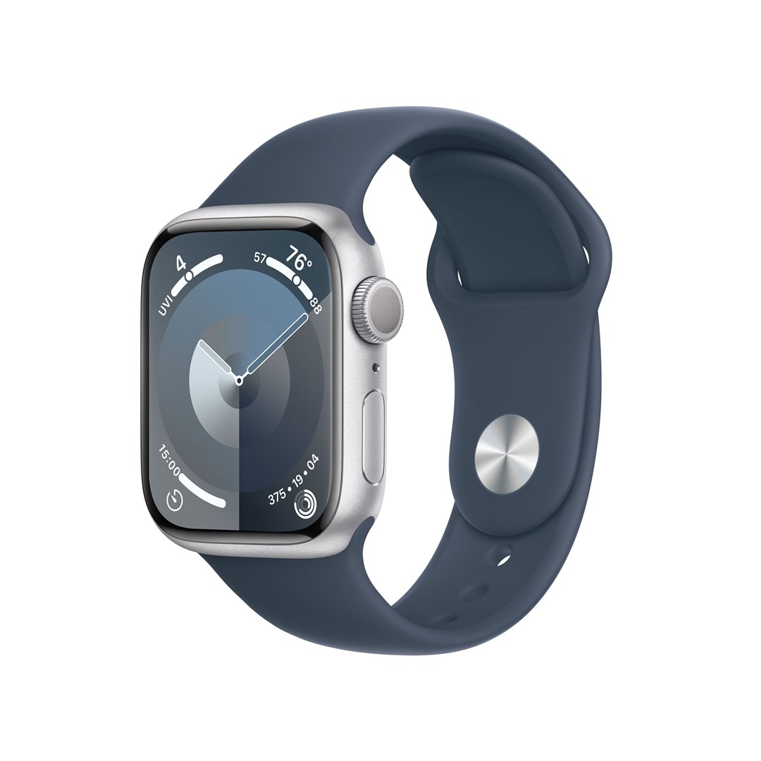 Išmanusis laikrodis APPLE Watch 9 GPS 41mm Silver Aluminium Case with Storm Blue Sport Band - S/M