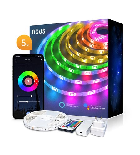 LED juostos komplektas su Wi-Fi valdikliu ir maitinimo šaltiniu NOUS Smart Life RGB,5m