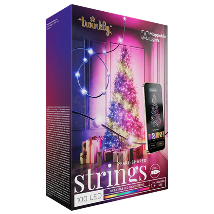 Išmanusis foninis apšvietimas Twinkly Candies 100 Pearl-shaped RGB LEDs, Green Wire, USB-C
