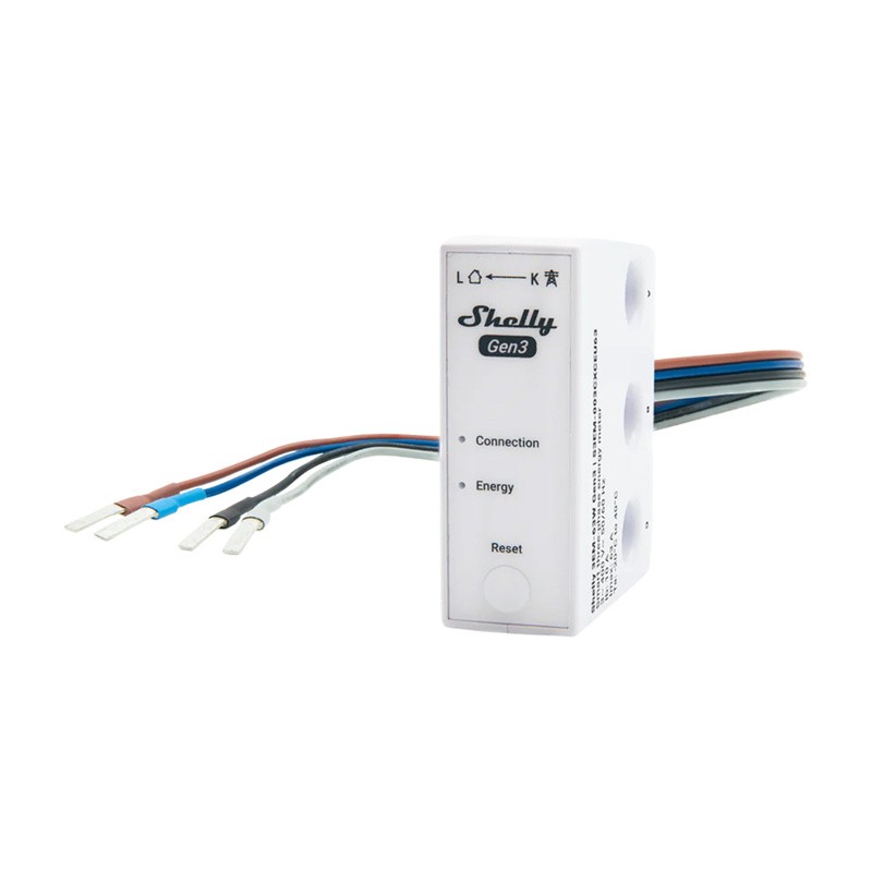 "Shelly 3EM-63W Gen3" 1-3 kanalų "WiFi" energijos matuoklis (laidinis modelis)