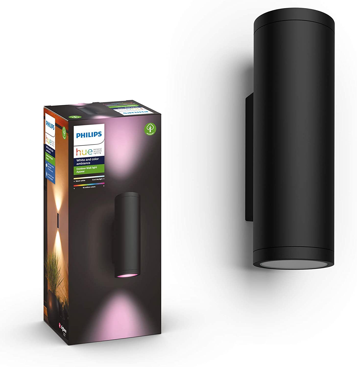 Philips Hue WCA Appear Outdoor Wall Lantern, Black  8 W  2000-6500 Hue White