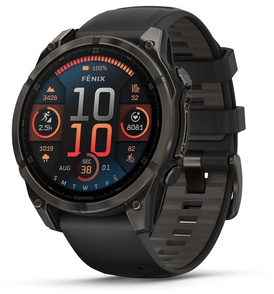 Sportinis laikrodis GARMIN Fenix 8, 47mm Amoled, Sapphire, Carbon grey DLC titan. w/Black/Grey Bnd