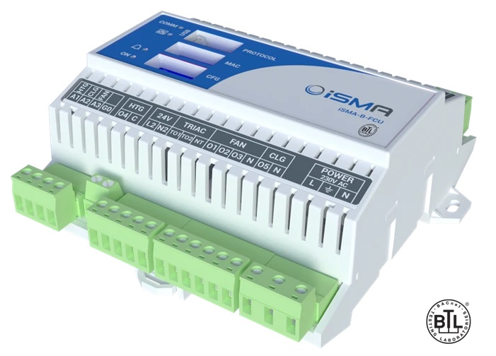 Laisvai programuojamas Sedona valdiklis iSMA-B-FCU-HH, Modbus RTU/ASCII, BACnet MSTP, 220VAC, 4DI,4SI,1DO-HTG,1DO-CLG,3DO-FAN,2TO
