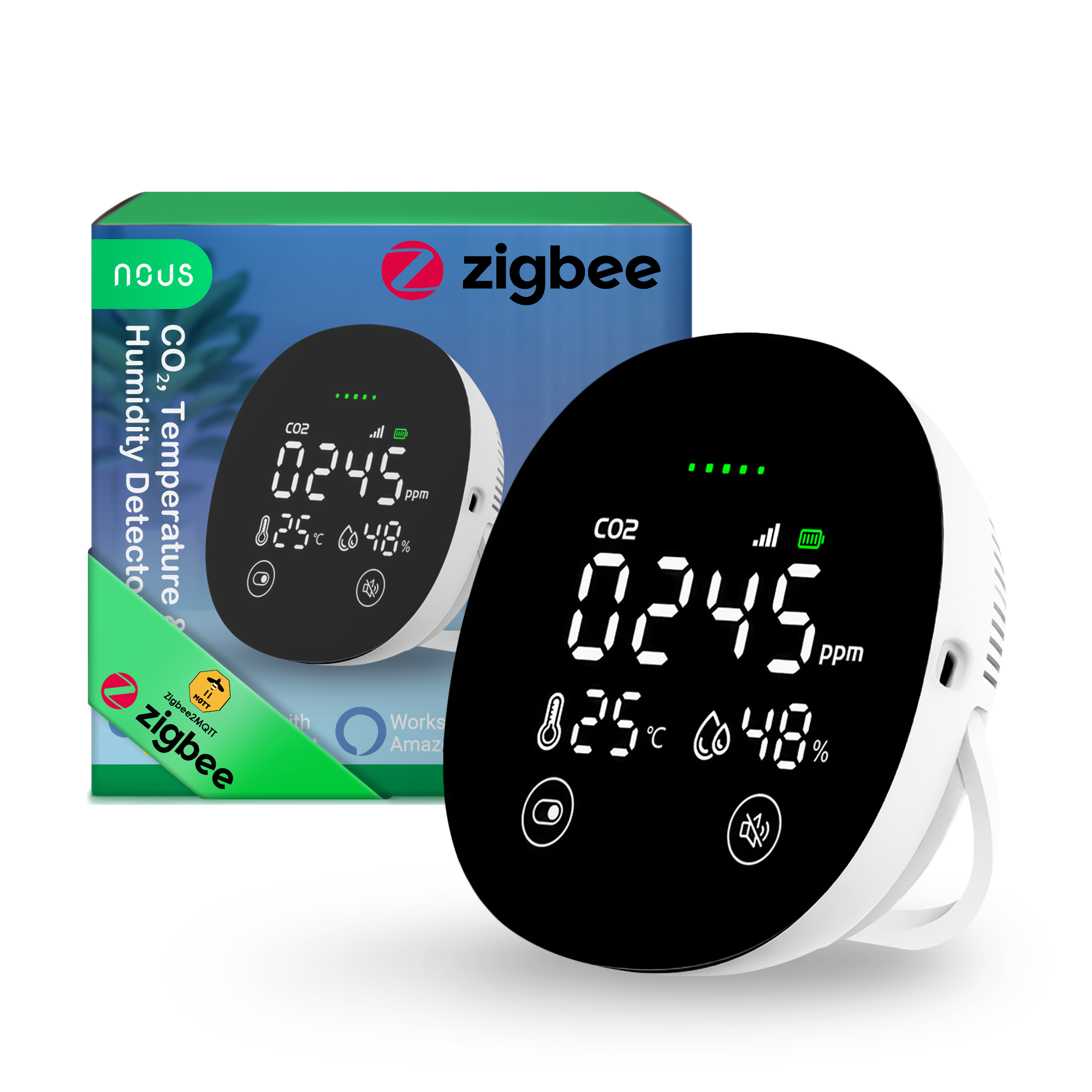 Išmanusis CO₂, temperatūros ir drėgmės jutiklis, NOUS E10, ZigBee, TUYA