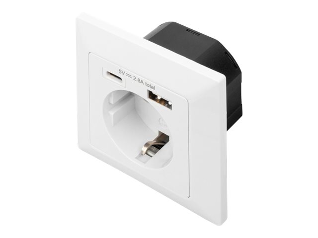 Rozetė Digitus Safety Plug skirta Flush Mounting with 1xUSB Type-C, 1xUSB A
