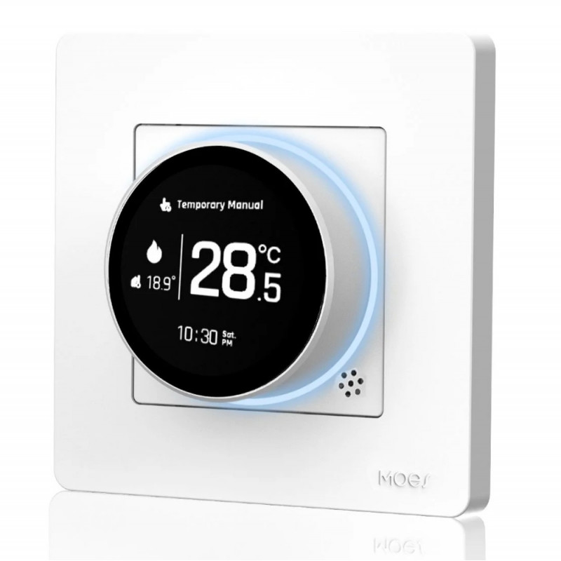 Išmanus, sieninis termostatas dujų/vandens katilui valdyti, su ratuku, baltas, ZigBee, TUYA