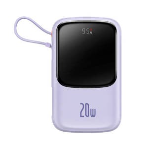 Maitinimo baterija "Baseus Qpow Pro" su "Lightning" laidu, USB-C, USB, 10000 mAh, 20 W (violetinė)