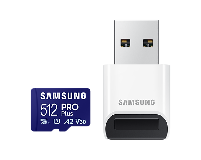 Samsung | PRO Plus microSD Card with USB Adapter | 512 GB | MicroSDXC | Flash memory class U3, V30, A2