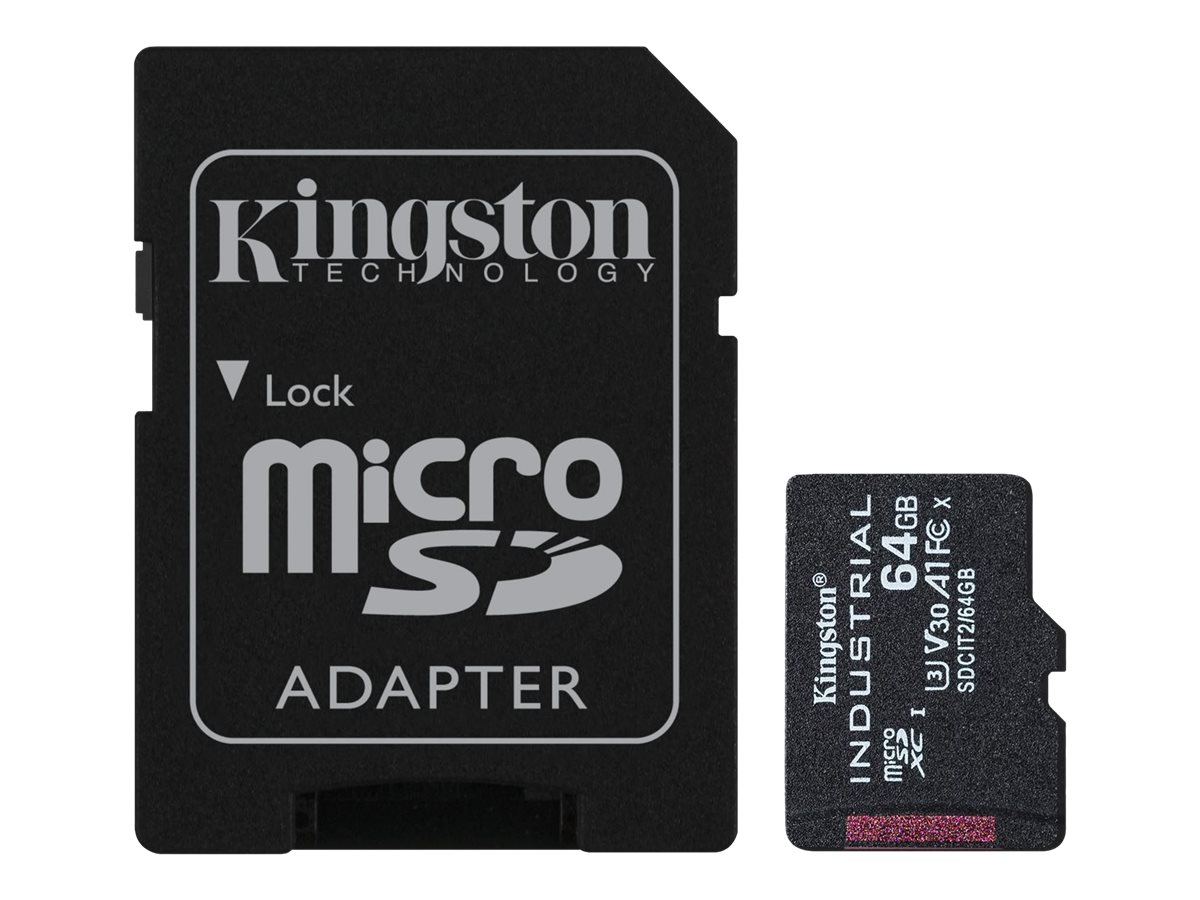 Kingston | UHS-I | 64 GB | microSDHC/SDXC Industrial Card | Flash memory class Class 10, UHS-I, U3, V30, A1 | SD Adapter