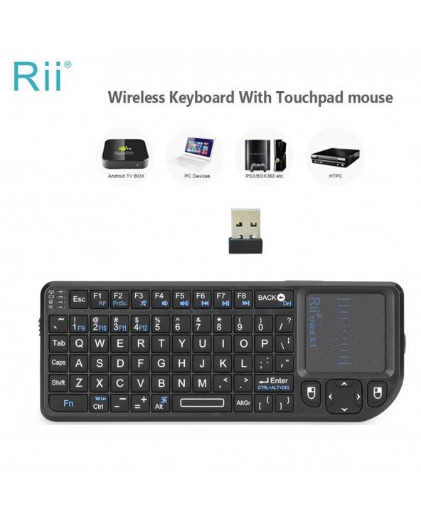 Originali Rii X1 2,4 GHz mini belaidė klaviatūra anglų/RU/ES/FR klaviatūra su jutikline planšete, skirta Android TV priedėliui