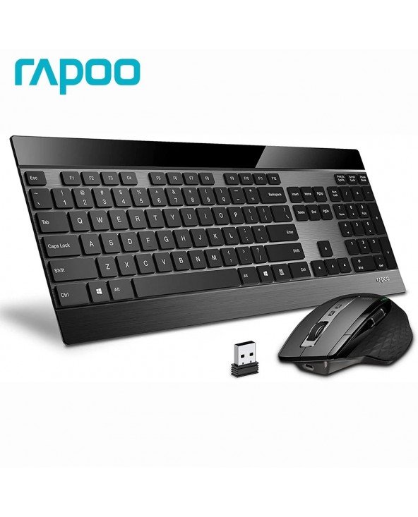 "Rapoo 9900M" kelių režimų "Bluetooth" belaidės klaviatūros ir pelės derinys Prijunkite iki 4 įrenginių Itin plona klaviatūra