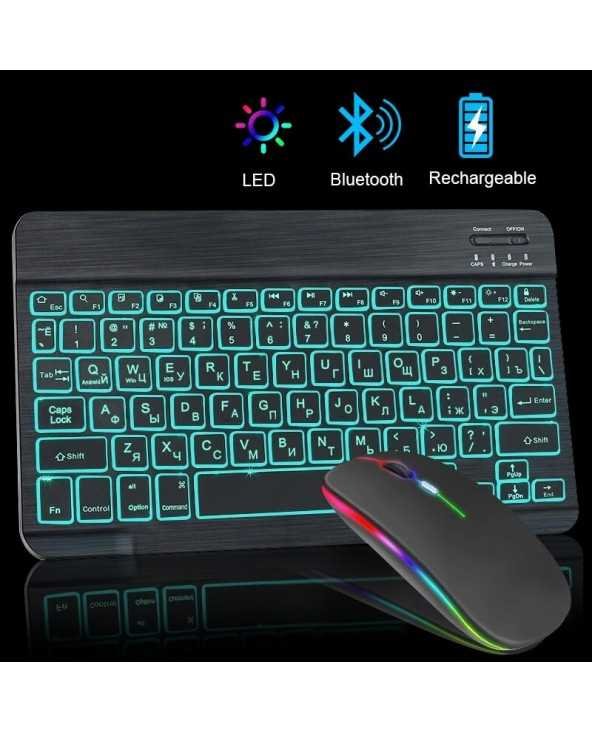 RGB Bluetooth klaviatūra ir pelė įkraunama belaidė klaviatūra pelė foninio apšvietimo klaviatūra planšetiniam kompiuteriui