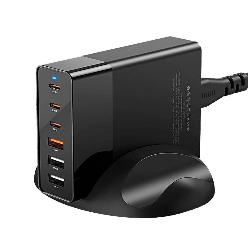 Sieninis įkroviklis Blitzwolf BW-S25, 75W, 3x USB + 3x USB-C (juodas)