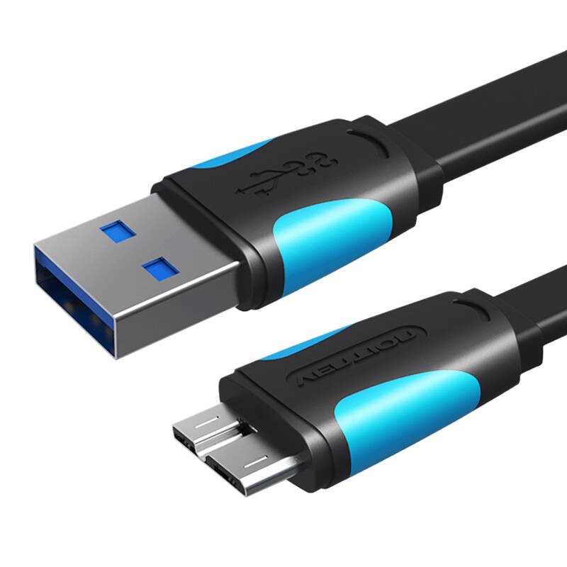 Plokščias USB 3.0 A-Micro-B kabelis Vention VAS-A12-B050 0,5 m juodas