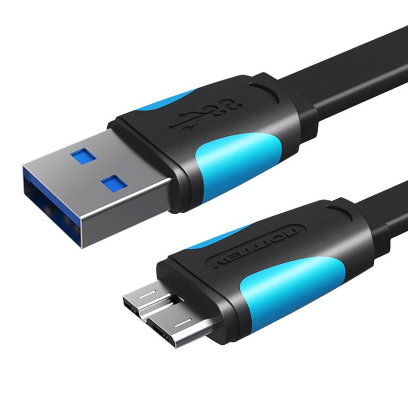 Plokščias USB 3.0 A-Micro-B kabelis Vention VAS-A12-B025 0,25 m juodas