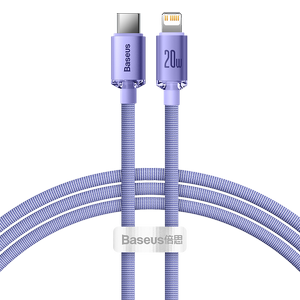 "Baseus Crystal Shine" kabelis USB-C-Lightning, 20 W, PD, 1,2 m (violetinis)