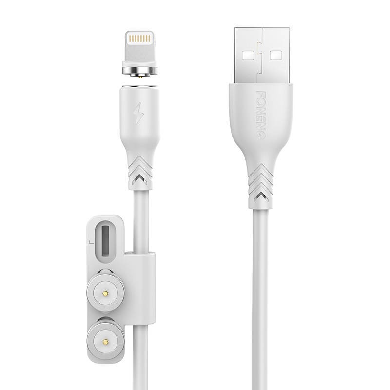 "Foneng X62" magnetinis 3v1 USB ir USB-C / "Lightning" / "Micro USB" kabelis, 2,4 A, 1 m (baltas)