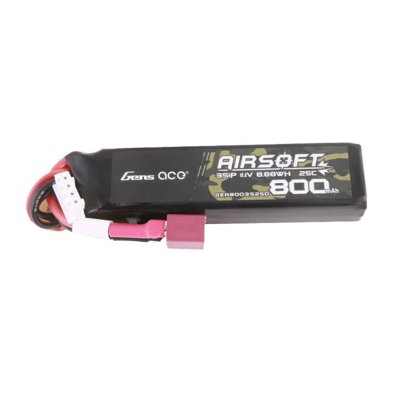 "Gens Ace Lipo" 800MAH 11.1V 25C 3S1P "Airsoft" pistoleto lipo baterija su T (Deans) kištuku