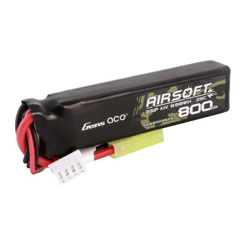 Gens Ace Lipo 800MAH 11.1V 25C 3S1P Airsoft pistoleto Lipo baterija su mini Tamiya kištuku