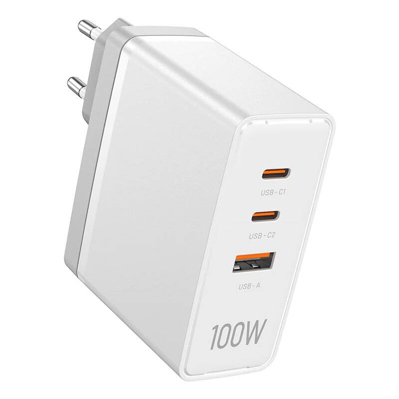 Sieninis įkroviklis, "Vention", FEGW0-EU, 2xUSB-C, USB- A, 100W-100W-30W, GaN (baltas)