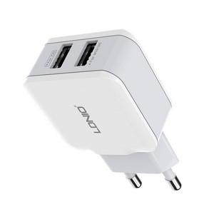 Sieninis įkroviklis LDNIO A2202, 2x USB, 12 W (baltas)