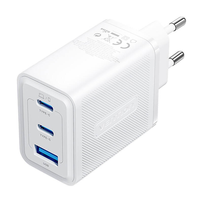 Sieninis įkroviklis, "Vention", FERW0-EU, 2xUSB-C, USB- A, 65W-65W-30W, GaN (baltas)