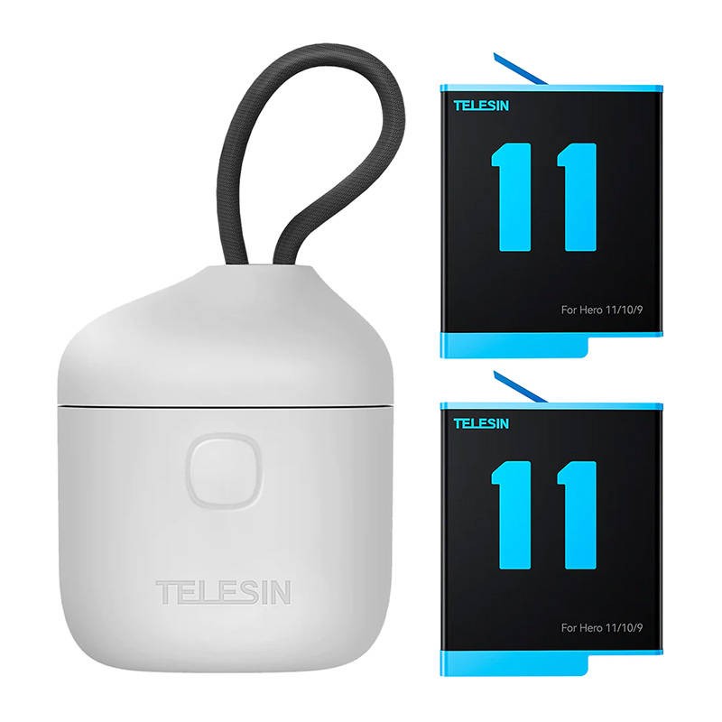 3 lizdų vandeniui atsparus įkroviklis "Telesin Allin box" + 2 akumuliatoriai "GoPro Hero 11 / 10 / 9