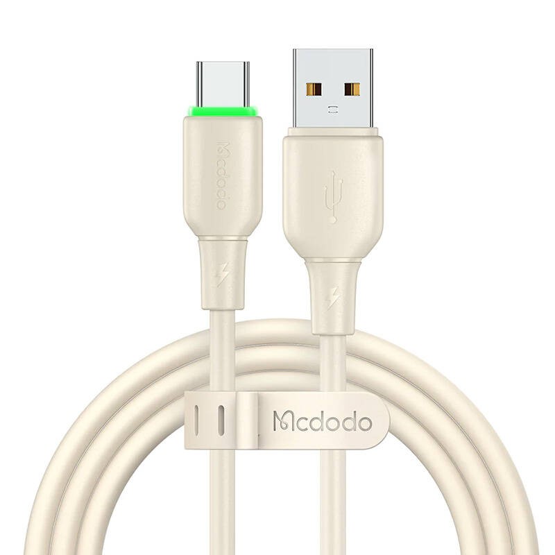 USB ir USB-C kabelis Mcdodo CA-4750 su LED lemputėmis 1,2 m (smėlio spalvos)