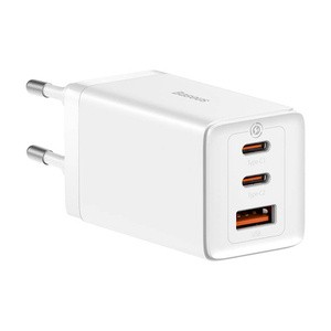 "Baseus GaN5 Pro" sieninis įkroviklis 2xUSB-C + USB, 65W (baltas)