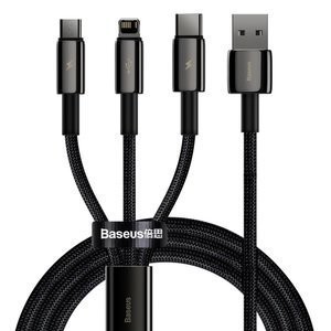 USB kabelis 3in1 Baseus Tungsten Gold, USB į micro USB / USB-C / Lightning, 3,5 A, 1,5 m (juodas)